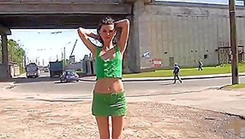 Russian black-haired cutie in outdoor nudity porn