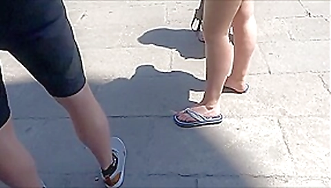 Candid feet in flip flops Candid feet in flip flops