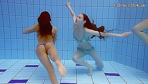 Three Girls With Matrosova In Swimming Pools
