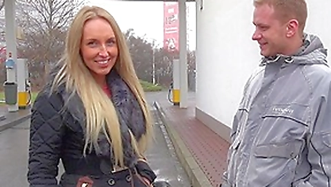 Hot blonde slut fucks in public